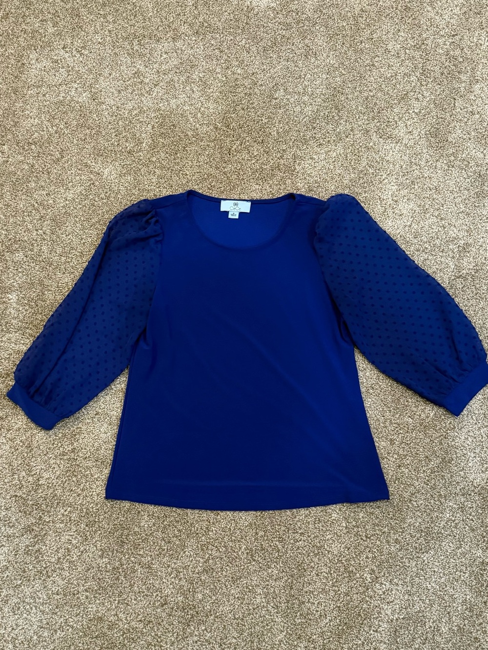 CeCe Royal Blue Swiss Dot Puff-Sleeve Blouse